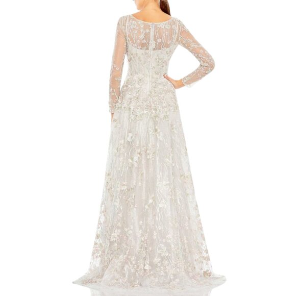 Mac Duggal 20402 Size 12 Floral Embroidered Gray Pink Long Sleeve Gown Dress - Picture 5 of 5